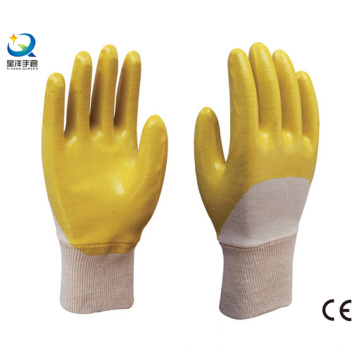 Luvas de trabalho de segurança revestidas de nitrilo de niquel de cotonete de algodão amarelo (N6044)